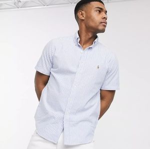 Polo Ralph Lauren short sleeve stripe oxford shirt classic fit in blue/white